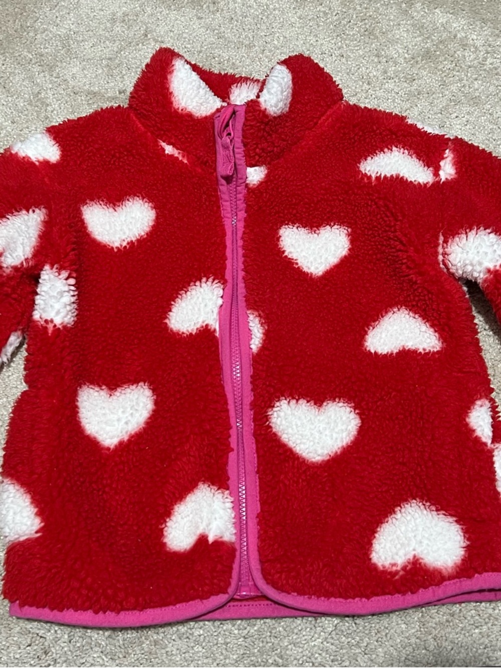 Cat & Jack Red Heart Sherpa Zip Jacket with Pink Trim